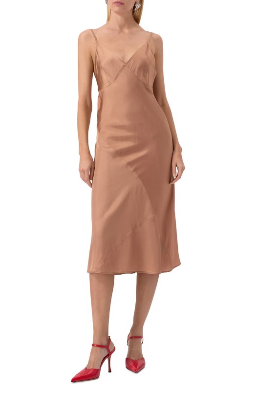 Атласное платье Dries Van Noten 251-011000-1427 Бежевый  251-011000-1427 Фото 3
