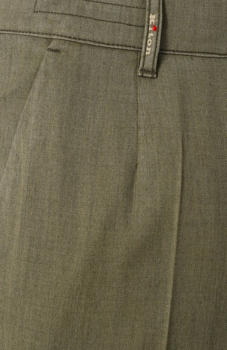 Мужские шерстяные брюки KITON хаки цвета, арт. UPR001RK0613F07 | Фото 6 (Длина (брюки, джинсы): Стандартные; Материал внешний: Шерсть; Случай: Повседневный; Стили: Кэжуэл; Автоматизация состава: Проставлено; Автоматизация ТО: Проставлено)