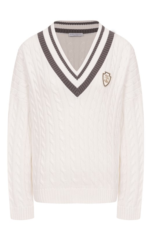 Хлопковый пуловер Brunello Cucinelli M19756512 Кремовый M19756512