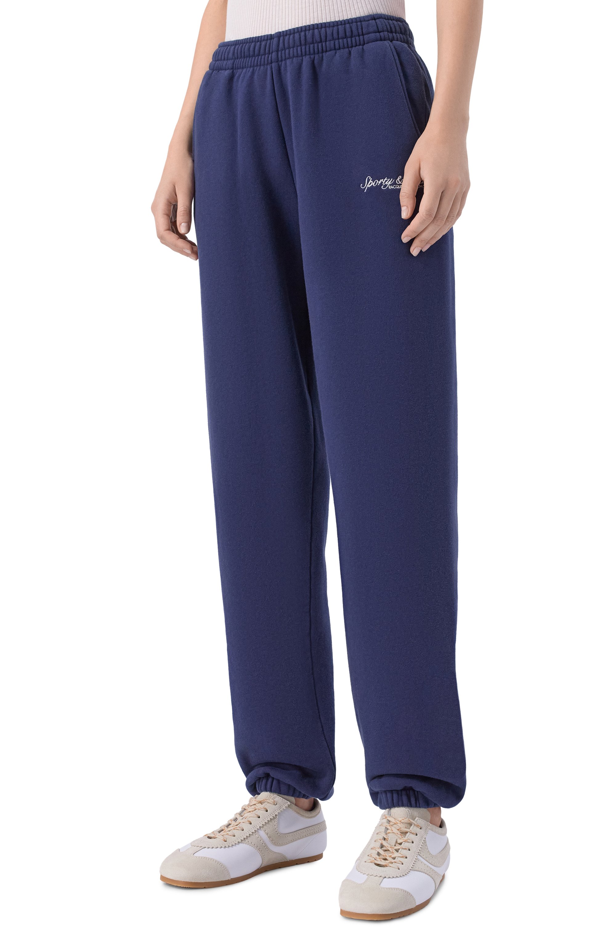 Хлопковые джоггеры SPORTY AND RICH темно-синего цвета по цене 30750 руб., арт. PA07075325BL106, фото 3 Хлопковые джоггеры SPORTY AND RICH, арт. PA07075325BL106, фото 3