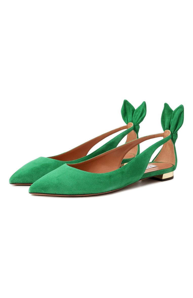 Женские замшевые балетки bow tie AQUAZZURA зеленого цвета, арт. DENFLAB0-SUE-000 | Фото 1 (Материал внутренний: Натуральная кожа; Каблук высота: Низкий; Подошва: Плоская; Драгоценные камни: Проставлено; Материал внешний: Натуральная кожа, Замша; Материал сплава: Проставлено)