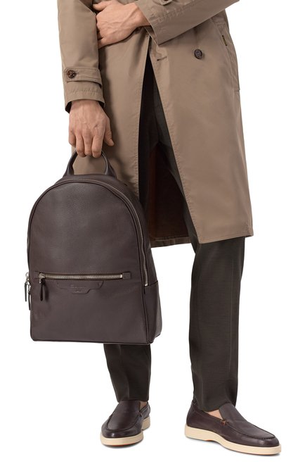 Мужской рюкзак SANTONI темно-коричневого цвета, арт. UIBGA2668EN-AVGH | Фото 2 (Драгоценные камни: Проставлено; Материал: Текстиль, Натуральная кожа; Размер: large; Материал сплава: Проставлено)