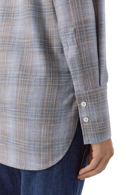 Рубашка из шерсти и шелка Kiton D54410K0628 Голубой  D54410K0628 Фото 5