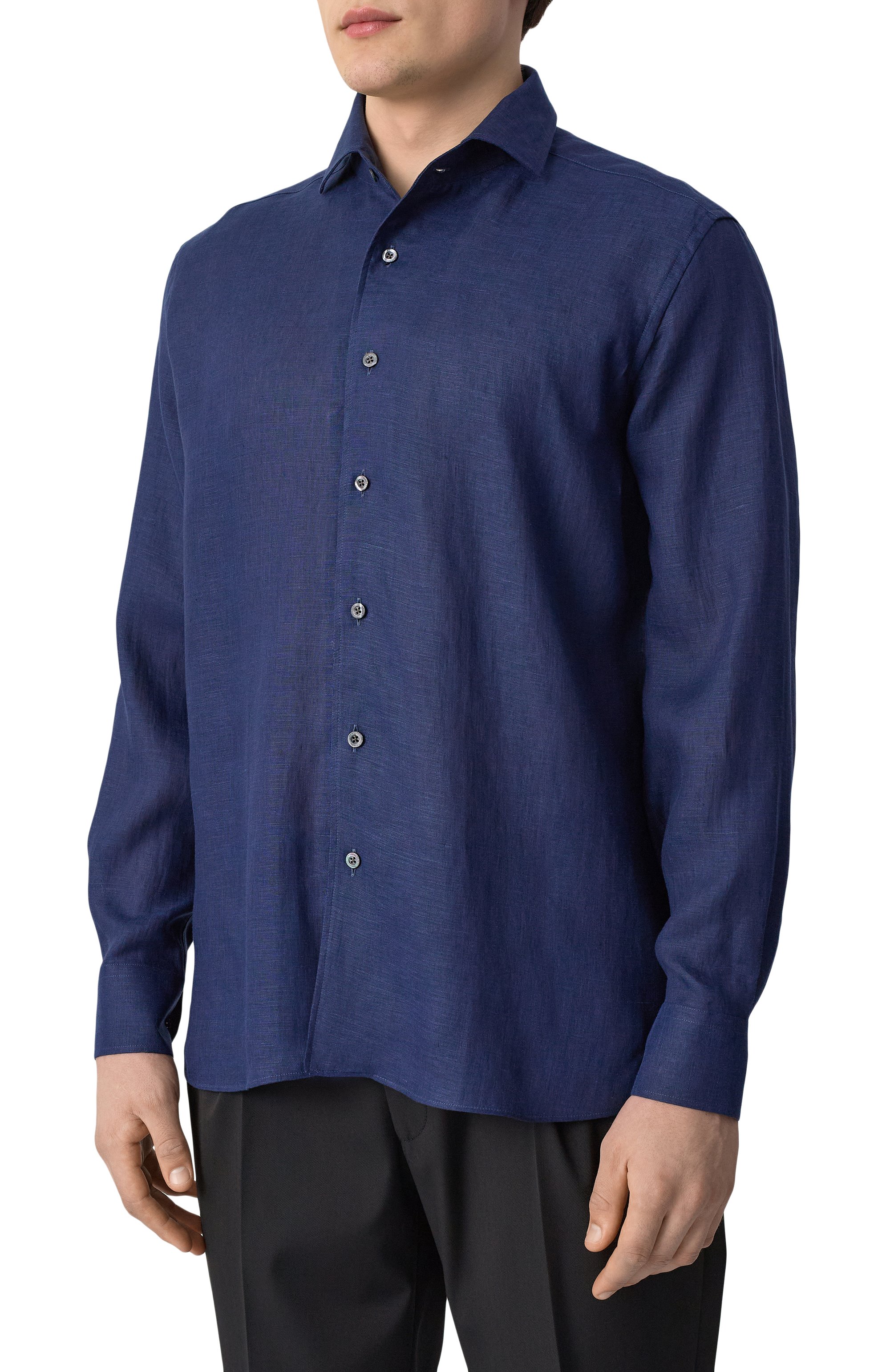 Льняная рубашка CORNELIANI темно-синего цвета по цене 44950 руб., арт. 25P213-2511648, фото 3 Льняная рубашка CORNELIANI, арт. 25P213-2511648, фото 3