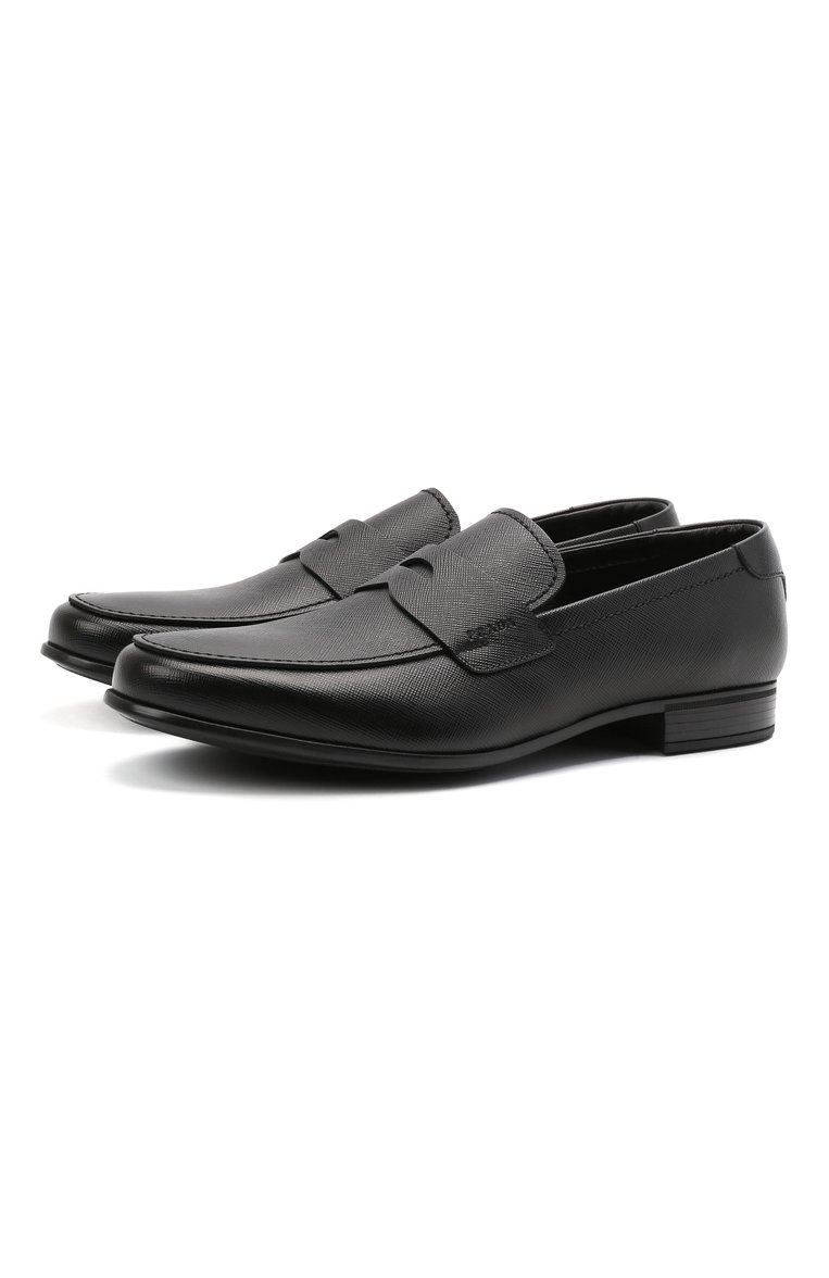 Мужские кожаные пенни-лоферы PRADA черного цвета, арт. 2DC213-053-F0002-G000 | Фото 1 (Мужское Кросс-КТ: Лоферы-обувь; Стили: Классический; Материал сплава: Проставлено; Нос: Не проставлено; Материал внешний: Натуральная кожа)