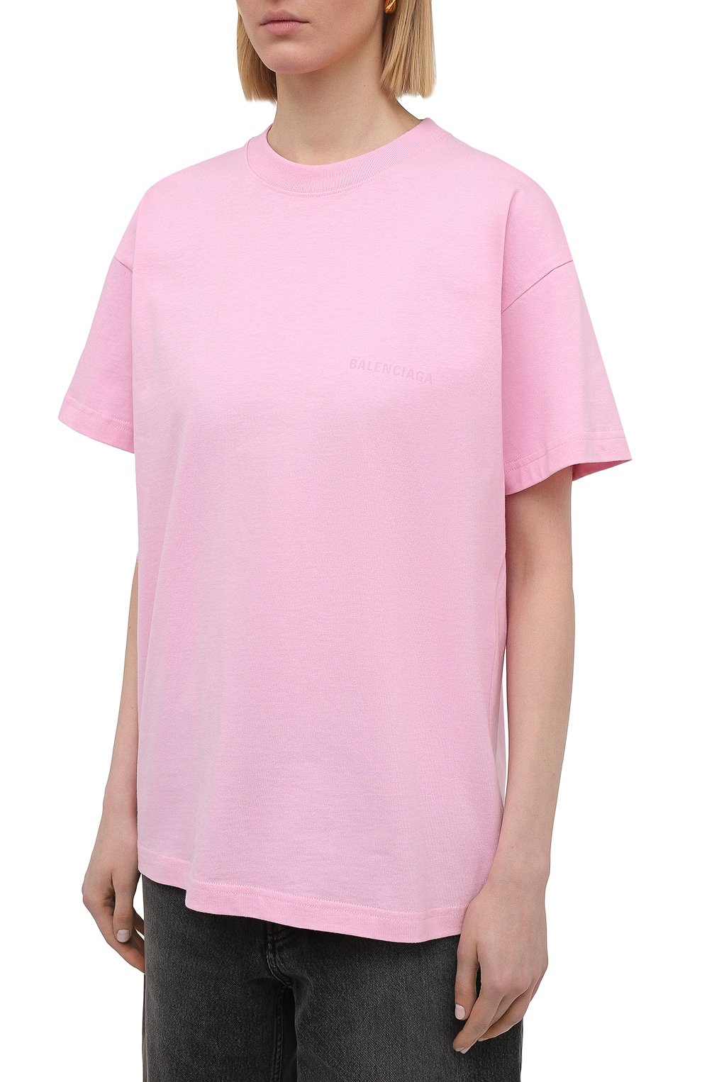 Хлопковая футболка BALENCIAGA розового цвета по цене 69850 руб., арт. 612965/TIVG5, фото 3 Хлопковая футболка BALENCIAGA, арт. 612965/TIVG5, фото 3