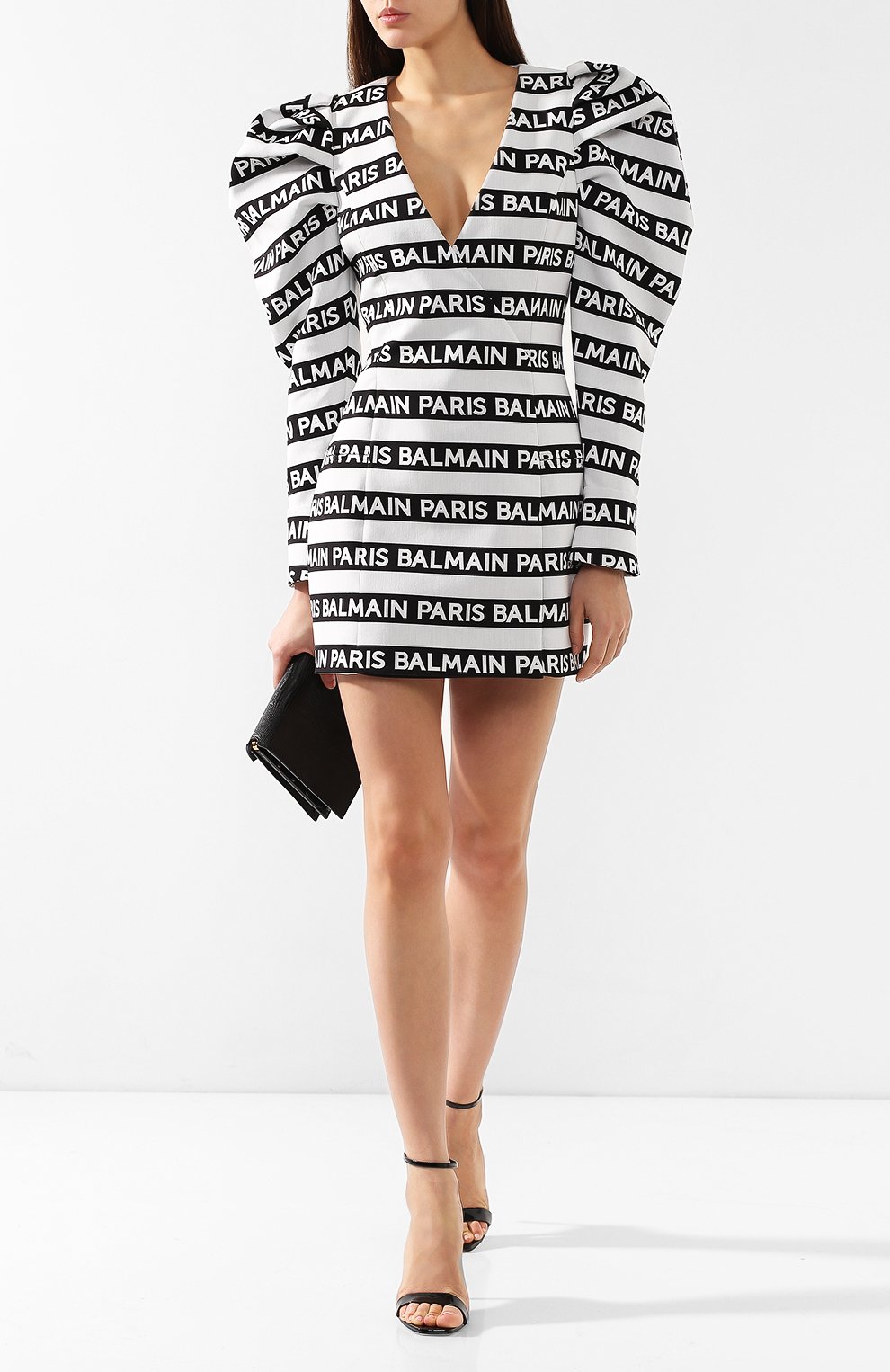 Хлопковое платье BALMAIN черно-белого цвета по цене 597500 руб., арт. RF16186/C054, фото 2 Хлопковое платье BALMAIN, арт. RF16186/C054, фото 2