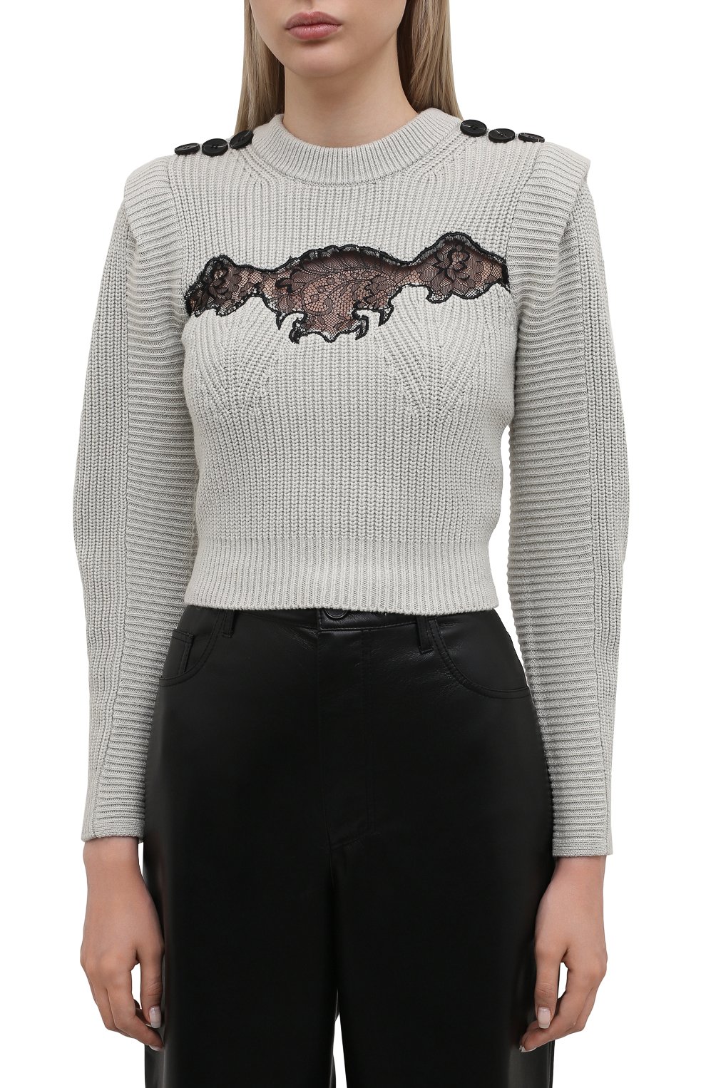 Свитер из хлопка и шерсти SELF-PORTRAIT светло-зеленого цвета по цене 39300 руб., арт. PF21-001, фото 3 Свитер из хлопка и шерсти SELF-PORTRAIT, арт. PF21-001, фото 3