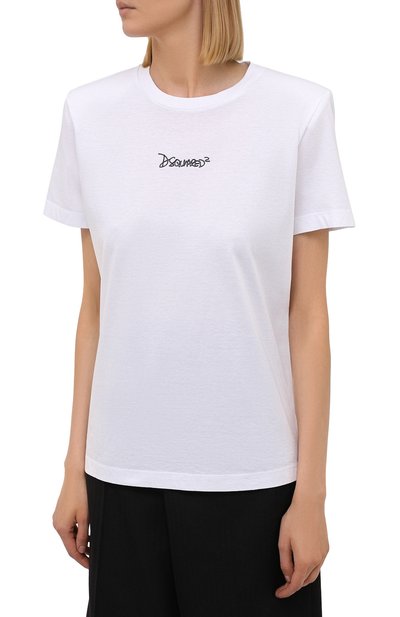 Хлопковая футболка DSQUARED2 белого цвета по цене 27800 руб., арт. S75GD0205/S23652, фото 3 Хлопковая футболка DSQUARED2, арт. S75GD0205/S23652, фото 3
