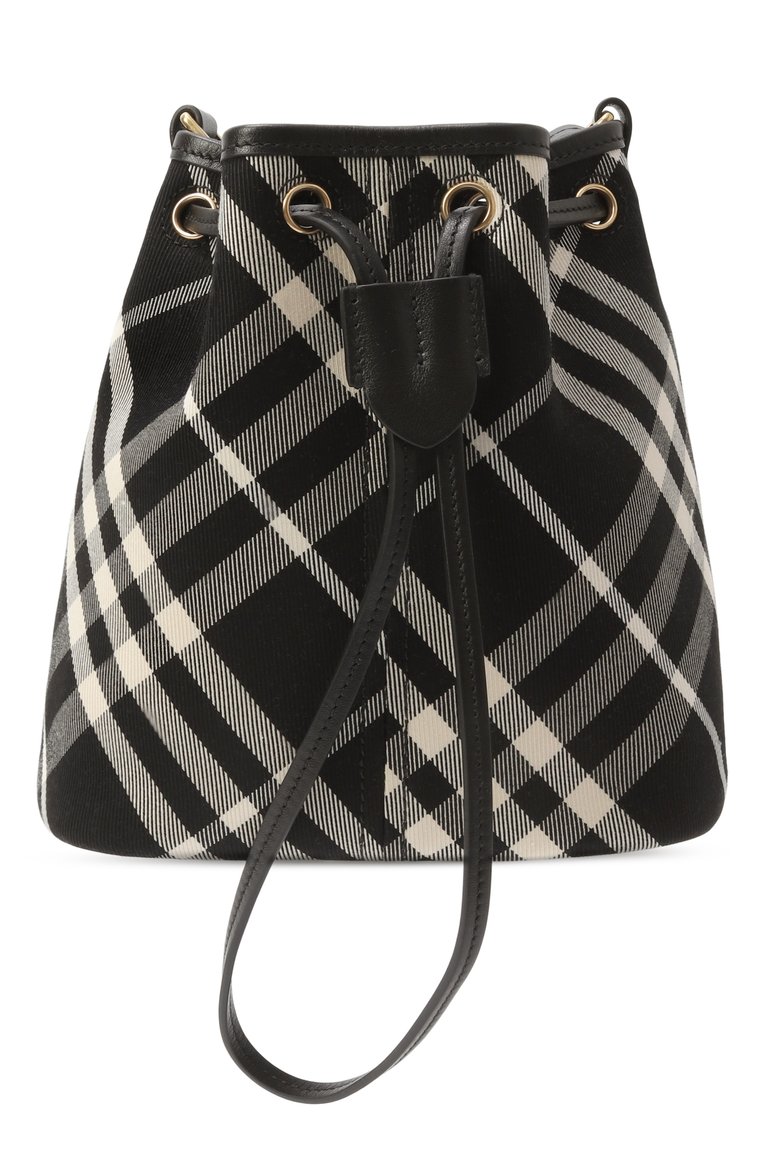 Женская сумка BURBERRY черного цвета, арт. 8095057 | Фото 1 (Материал: Текстиль; Ремень/цепочка: На ремешке; Размер: mini)