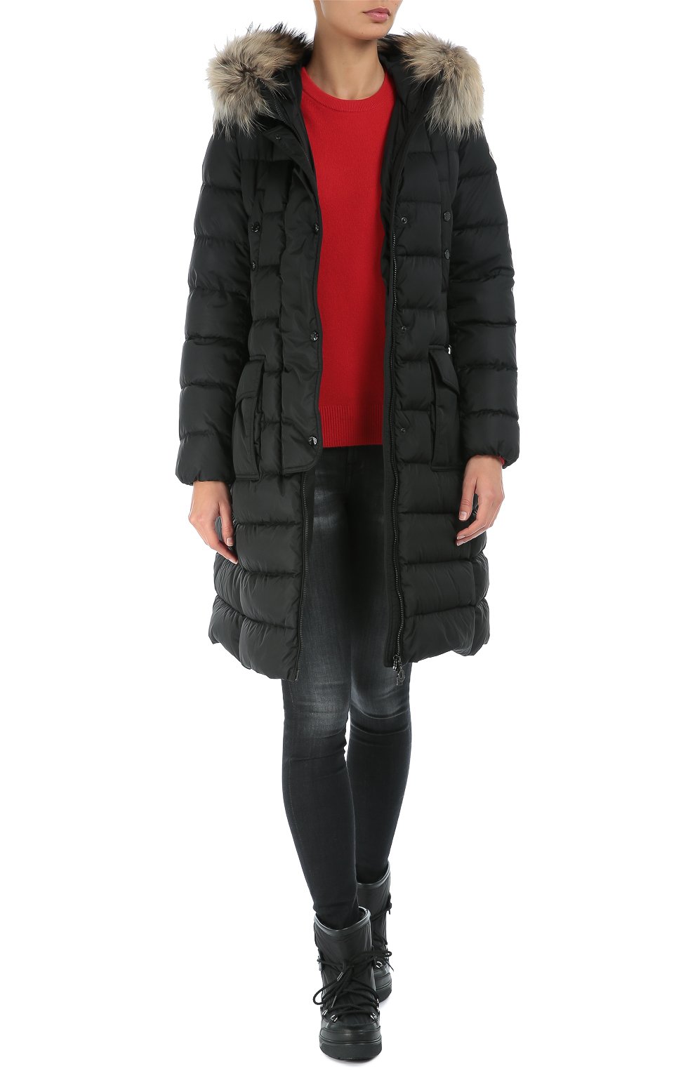 Удлиненный пуховик с меховой отделкой капюшона и поясом MONCLER, арт. B2-093-49884-25-68065, фото 2