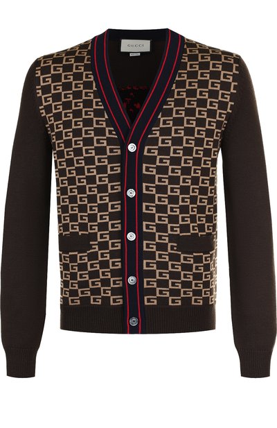 Шерстяной кардиган на пуговицах с v-образным вырезом и принтом GUCCI, арт. 522543/X9U22, фото 1