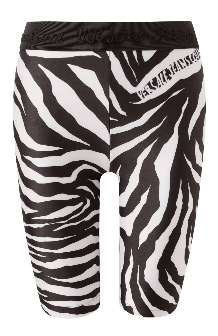 Женские шорты VERSACE JEANS COUTURE черно-белого цвета, арт. 78HAC106/JS482 | Фото 1 (Материал сплава: Проставлено; Женское Кросс-КТ: Шорты-спорт; Драгоценные камни: Проставлено; Длина Ж (юбки, платья, шорты): До колена; Стили: Спорт-шик; Материал внешний: Синтетический материал)