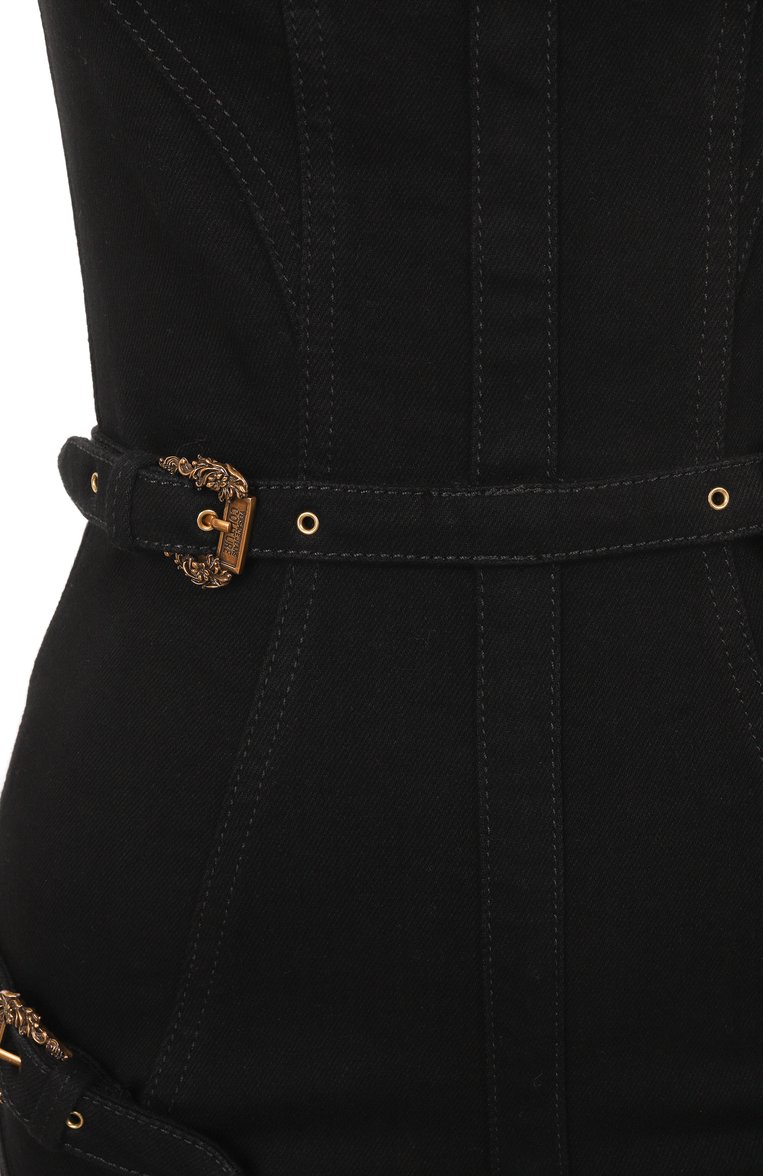 Женское джинсовое платье  VERSACE JEANS COUTURE черного цвета, арт. 78HA0952/DW040L54 | Фото 6 (Автоматизация состава: Проставлено; Автоматизация ТО: Проставлено; Материал внешний: Хлопок, Деним; Длина Ж (юбки, платья, шорты): Мини; Кросс-КТ: Деним; Случай: Повседневный; Женское Кросс-КТ: Платье-одежда, платье-футляр; Стили: Кэжуэл; Рукава: На бретелях)