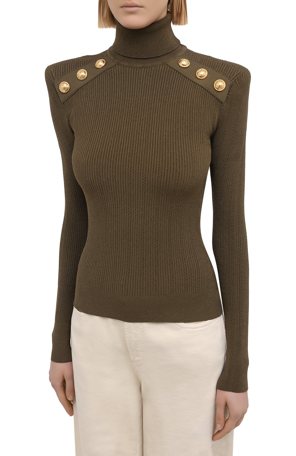 Водолазка из вискозы BALMAIN хаки цвета по цене 118500 руб., арт. VF13251/K211, фото 3 Водолазка из вискозы BALMAIN, арт. VF13251/K211, фото 3