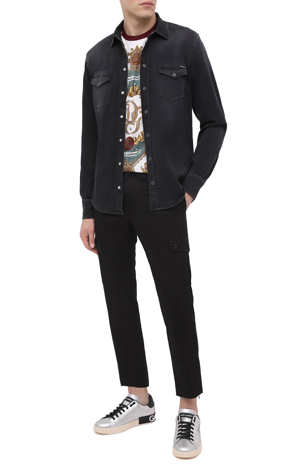 Кожаные кеды portofino DOLCE & GABBANA серебряного цвета по цене 68550 руб., арт. CS1772/AW151, фото 2 Кожаные кеды portofino DOLCE & GABBANA, арт. CS1772/AW151, фото 2