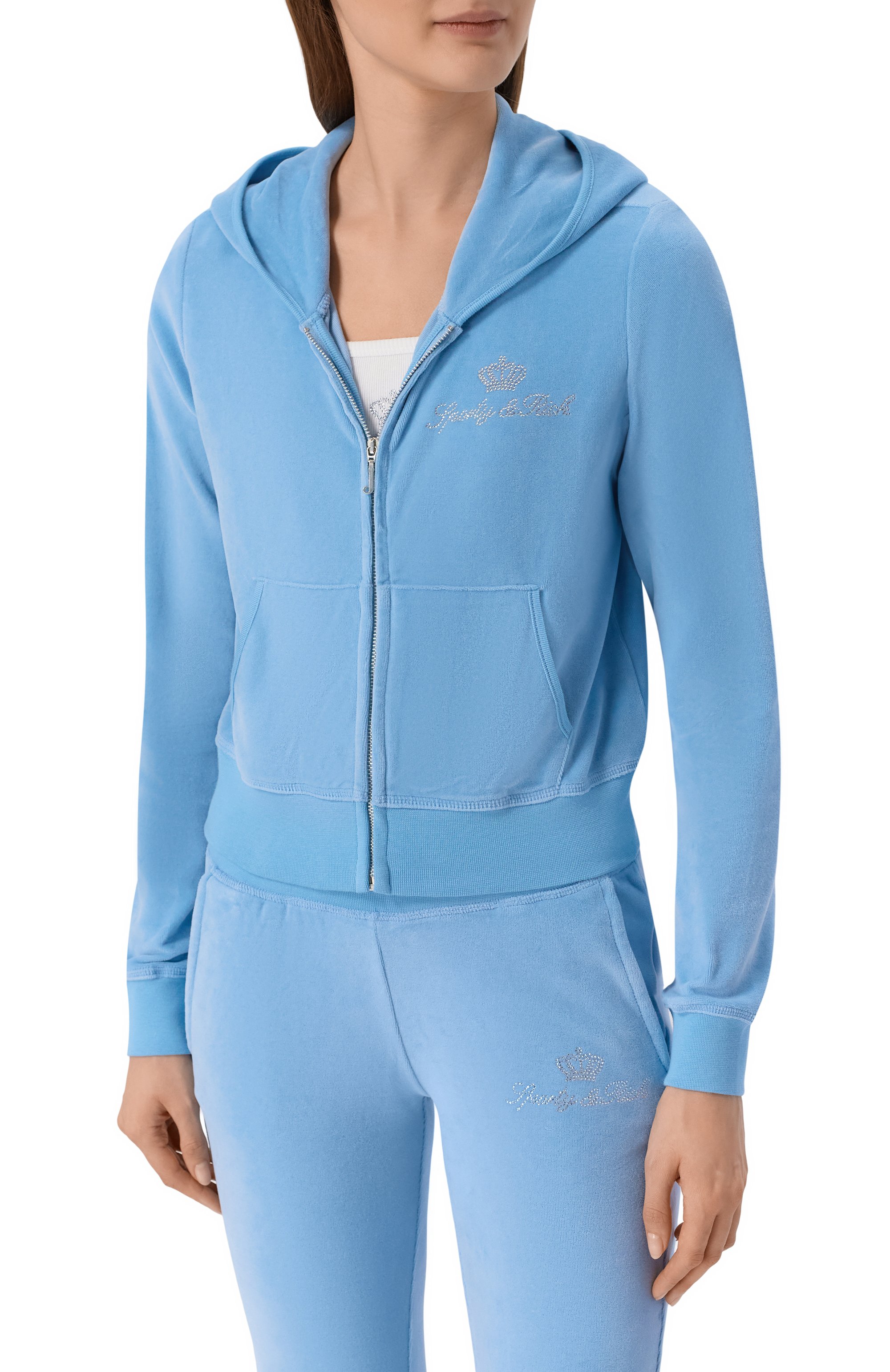 Хлопковая толстовка SPORTY AND RICH, арт. CA046716689BL50/JUICY SCRIPT VEL0UR ZIP H00DIE, фото 3