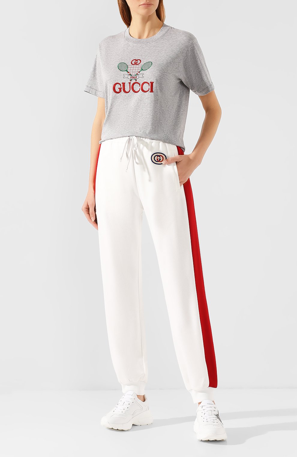Хлопковая футболка GUCCI серого цвета по цене 37300 руб., арт. 580762/XJBHP, фото 2 Хлопковая футболка GUCCI, арт. 580762/XJBHP, фото 2
