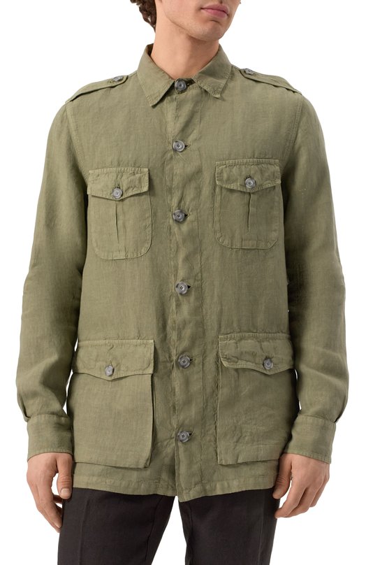 Льняная куртка-рубашка 120% Lino 32ALIM89RH/0253/000 Хаки  32ALIM89RH/0253/000 Фото 3