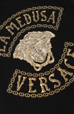 Детская шерстяной бомбер на молнии с вышивкой VERSACE черного цвета, арт. YVMGB158/YML204/M-L | Фото 3 (Материал подклада: Вискоза; Материал внешний: Шерсть; Статус проверки: Проверена категория, Проверено; Рукава: Длинные; Кросс-КТ: бомбер, Демисезон; Материал сплава: Проставлено, Проверено; Драгоценные камни: Проставлено)