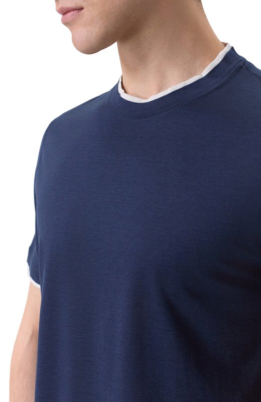 Футболка из шелка и хлопка Brunello Cucinelli MD8217427 Синий  MD8217427 Фото 5