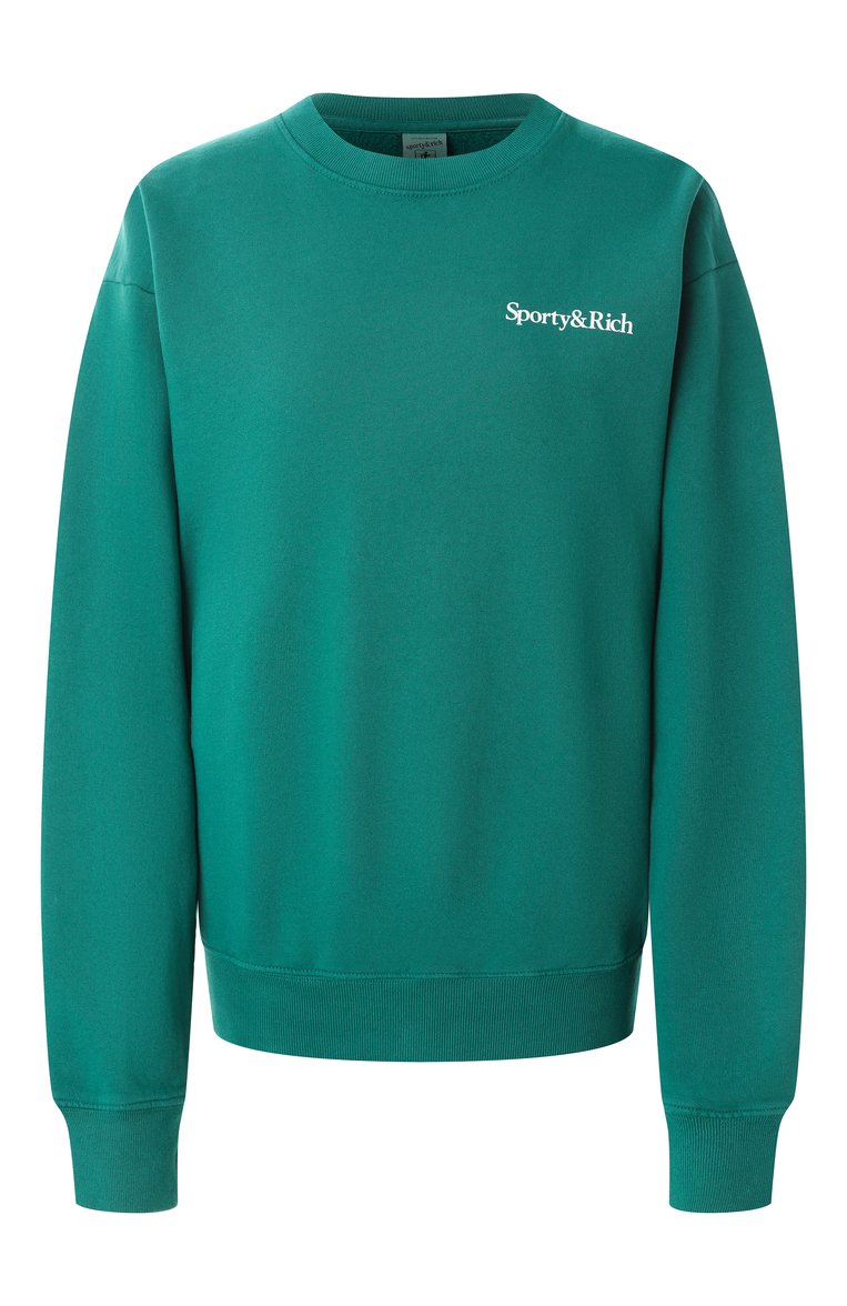 Женский хлопковый свитшот SPORTY AND RICH зеленого цвета, арт. ST071516300GR03 | Фото 1 (Длина (для топов): Стандартные; Рукава: Длинные; Стили: Спорт-шик; Женское Кросс-КТ: Свитшот-одежда; Материал внешний: Хлопок)