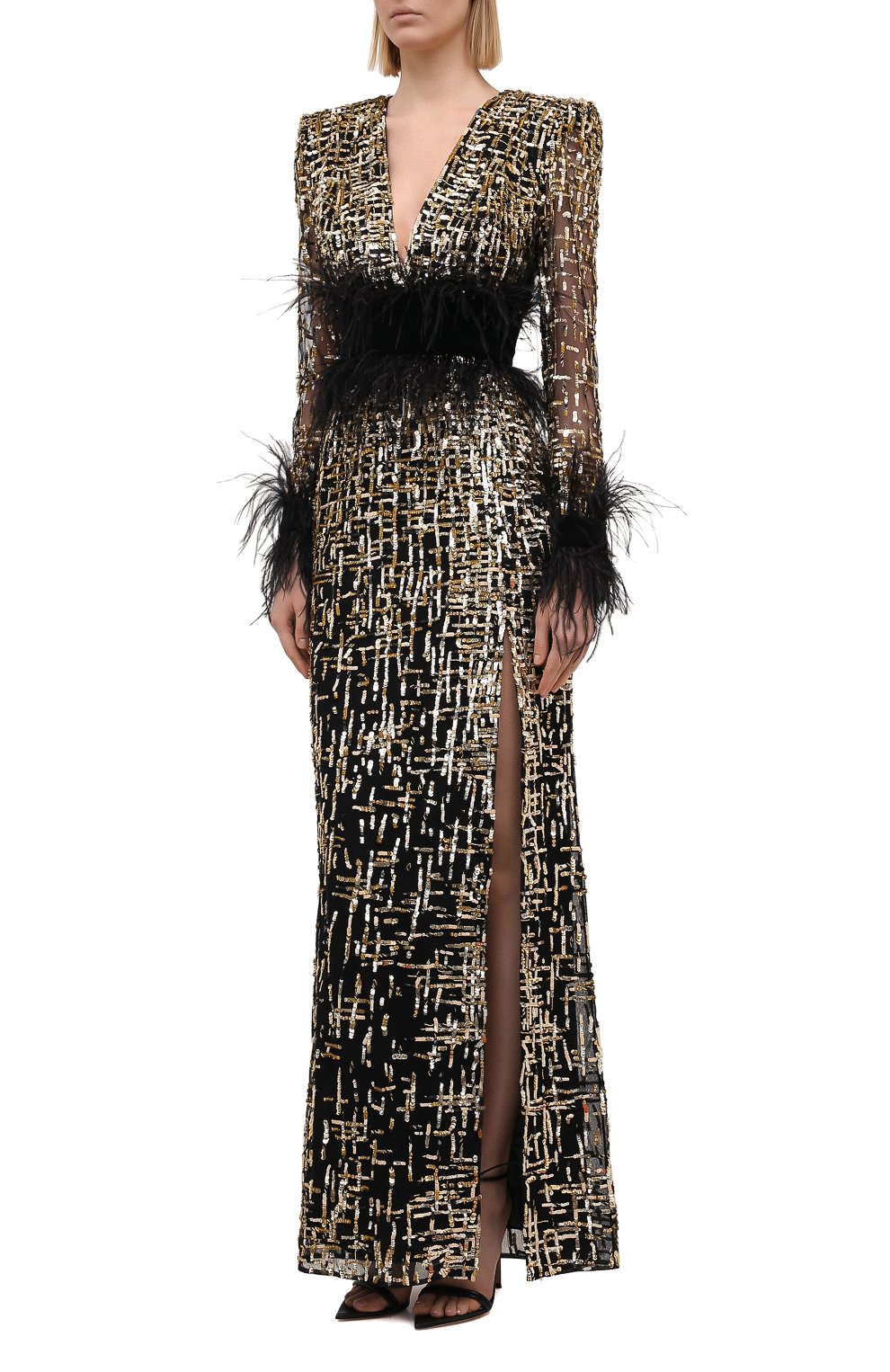 Платье с отделкой перьями ZUHAIR MURAD, арт. DRF21003/EMGT001, фото 3