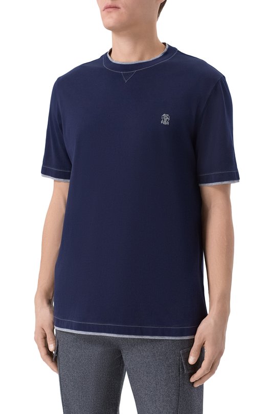 Хлопковая футболка Brunello Cucinelli M0B137451G Синий  M0B137451G Фото 3