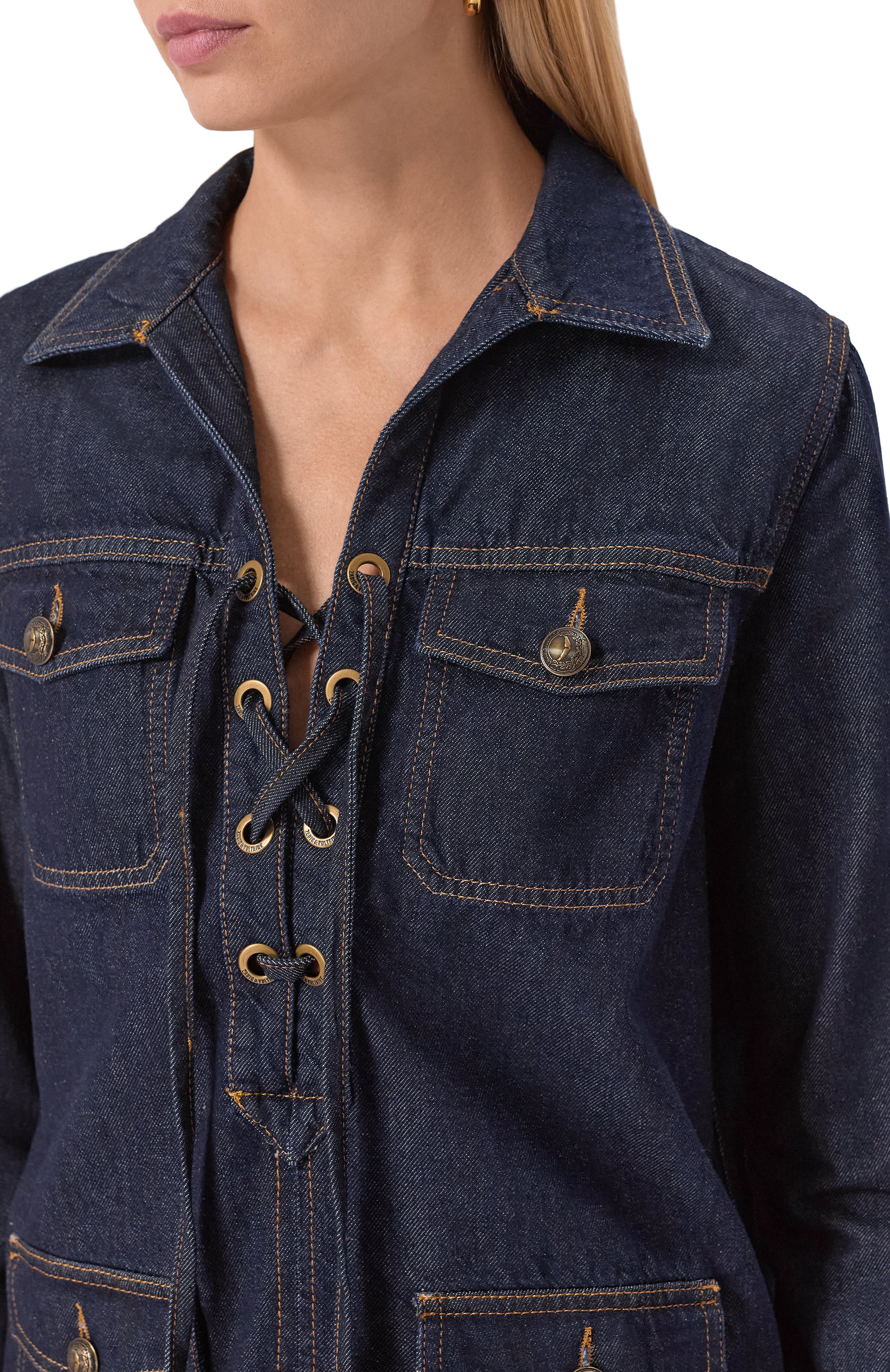 Джинсовое платье ZADIG AND VOLTAIRE синего цвета по цене 53550 руб., арт. WWDR02576, фото 5 Джинсовое платье ZADIG AND VOLTAIRE, арт. WWDR02576, фото 5