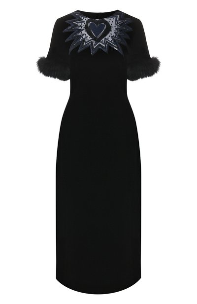 Бархатное платье с меховой отделкой FENDI, арт. FD9653 A3MT, фото 1