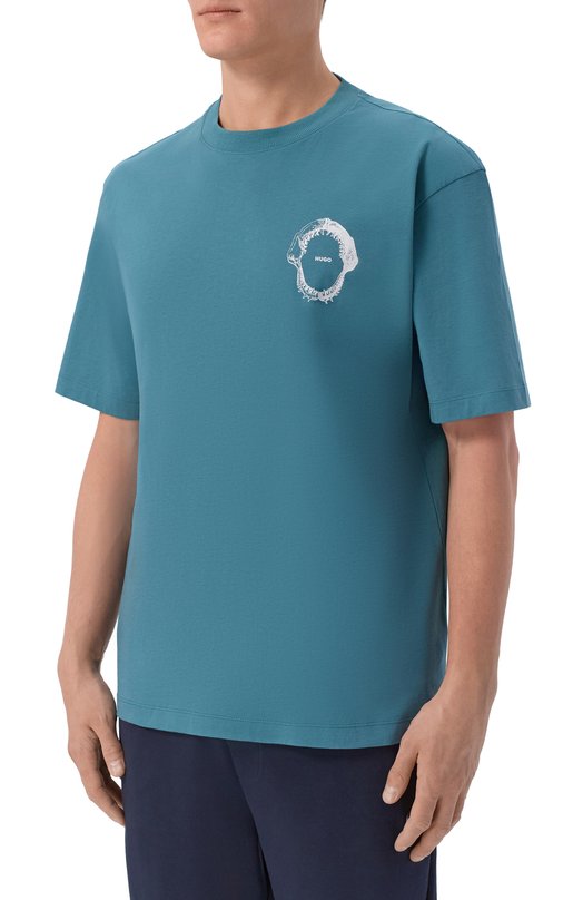 Хлопковая футболка HUGO Blue 50554370 Голубой  50554370 Фото 3