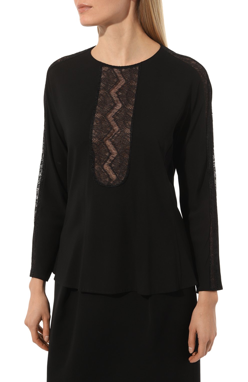 Шелковая блузка CHAPURIN черного цвета по цене 65000 руб., арт. BL/19505/27864-м/SS23, фото 3 Шелковая блузка CHAPURIN, арт. BL/19505/27864-м/SS23, фото 3