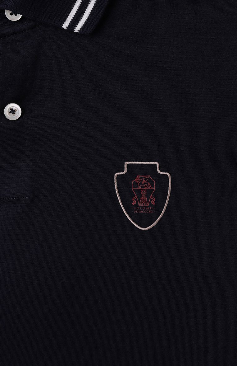 Детское хлопковое поло BRUNELLO CUCINELLI темно-синего цвета, арт. B0B13917TC | Фото 3 (Рукава: Короткие; Материал внешний: Хлопок; Ростовка одежда: 13 - 15 лет | 158 см)