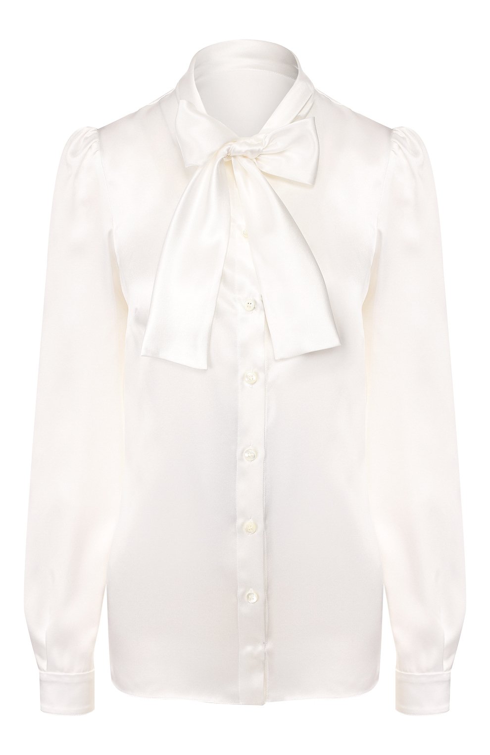 Атласная блузка DOLCE & GABBANA белого цвета по цене 99500 руб., арт. F5L63T/FU1AU, фото 1 Атласная блузка DOLCE & GABBANA, арт. F5L63T/FU1AU, фото 1