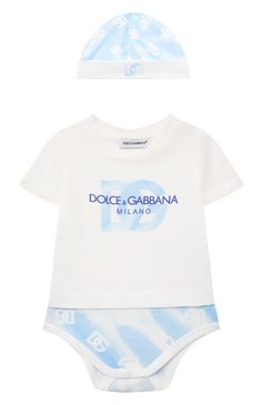 Детское комплект из боди и шапки DOLCE & GABBANA голубого цвета, арт. L1JG38/G7G5M | Фото 1 (Региональные ограничения белый список (Axapta Mercury): Не проставлено; Материал сплава: Проставлено; Нос: Не проставлено; Материал внешний: Хлопок)