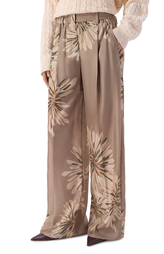 Атласные брюки Brunello Cucinelli MQ967P9229 Бежевый  MQ967P9229 Фото 3