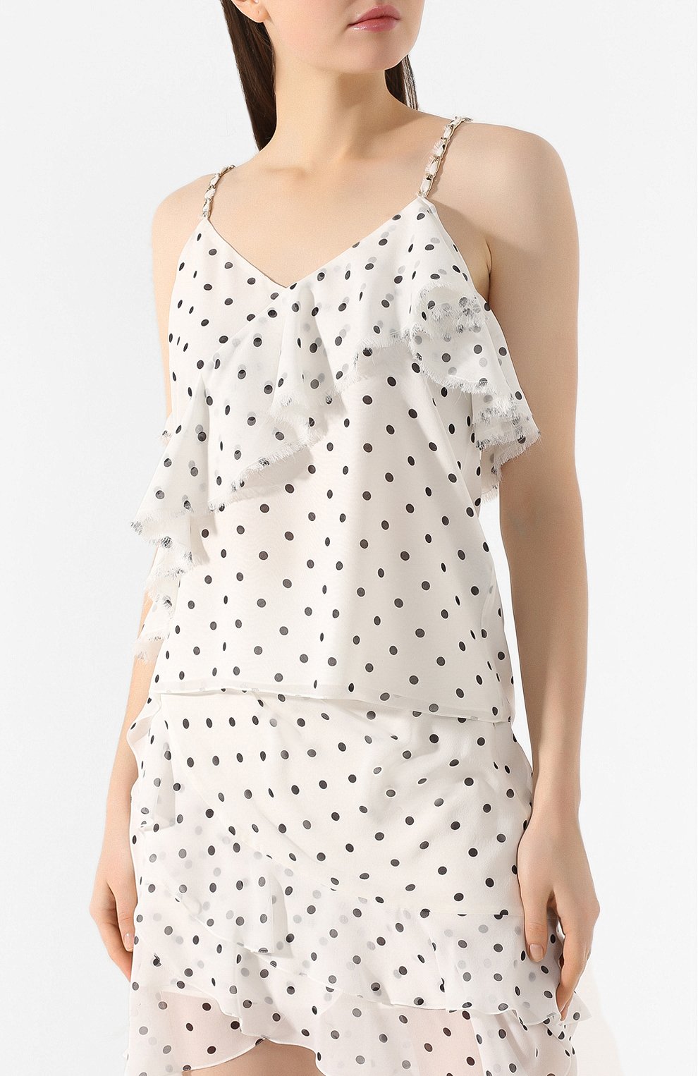 Шелковый топ BALMAIN черно-белого цвета по цене 118500 руб., арт. TF10108/I334, фото 3 Шелковый топ BALMAIN, арт. TF10108/I334, фото 3