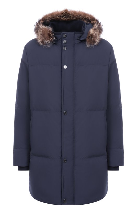 Пуховик с отделкой из енота Stefano Ricci M7J5300433/PL001H Синий M7J5300433/PL001H