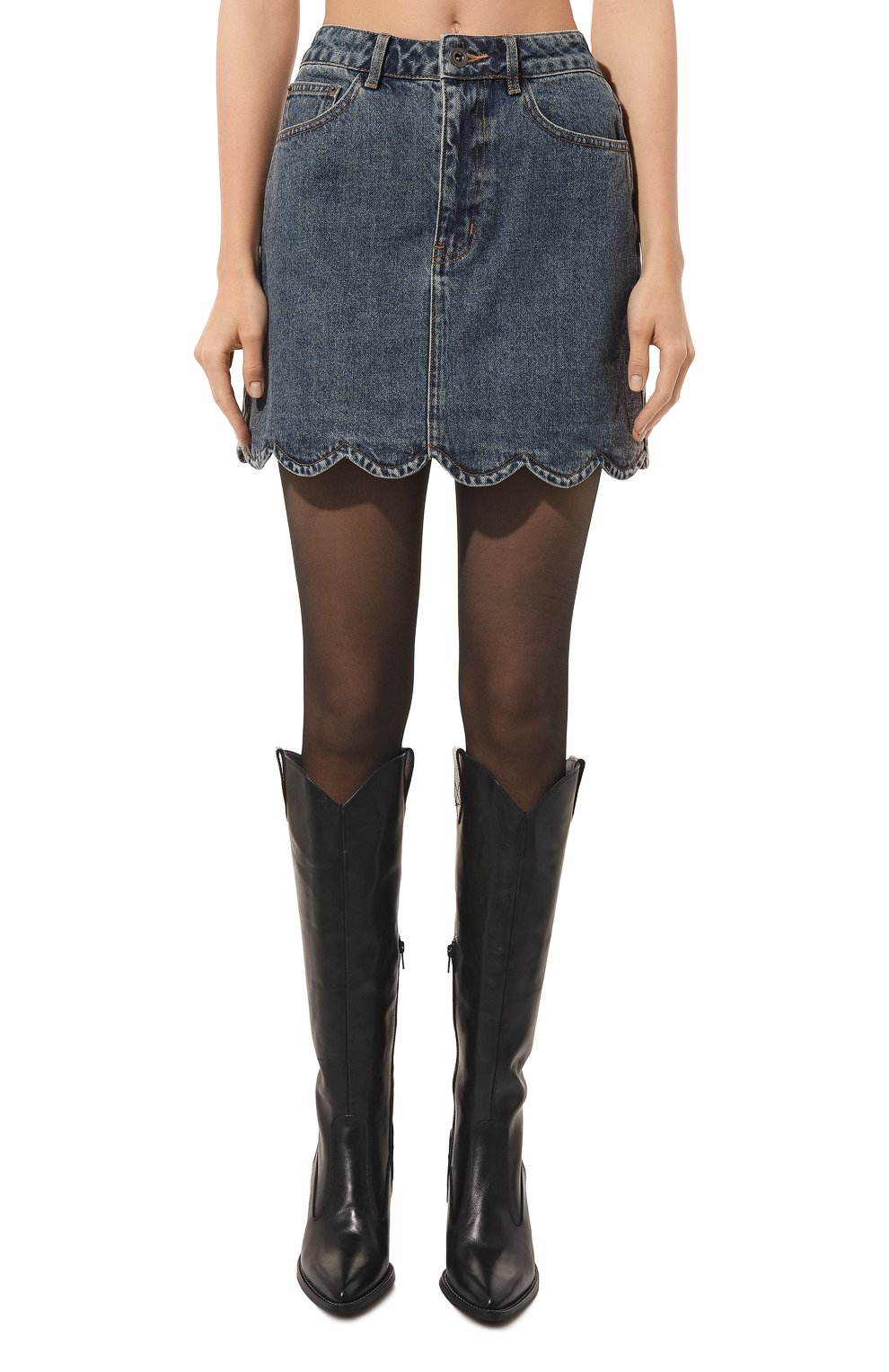 Джинсовая юбка SELF-PORTRAIT тёмно-голубого цвета по цене 27500 руб., арт. RS23-803SK, фото 3 Джинсовая юбка SELF-PORTRAIT, арт. RS23-803SK, фото 3