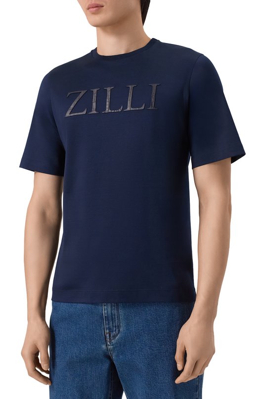 Футболка с отделкой из кожи аллигатора Zilli TSR02AM1173VZL001 Синий  TSR02AM1173VZL001 Фото 3