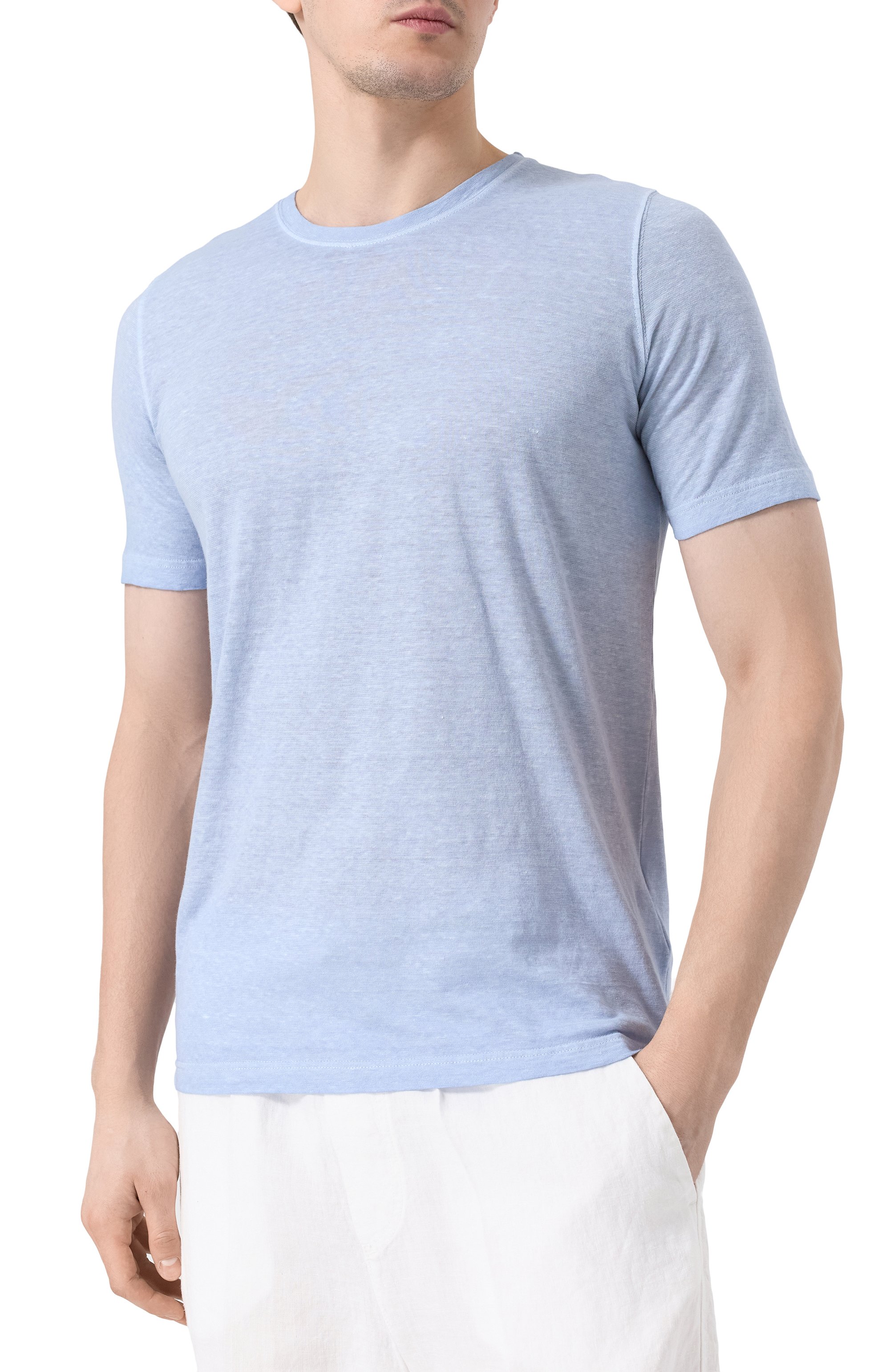 Футболка из хлопка и льна 120% LINO голубого цвета по цене 17550 руб., арт. 32ALIM7186/G308/S01, фото 3 Футболка из хлопка и льна 120% LINO, арт. 32ALIM7186/G308/S01, фото 3