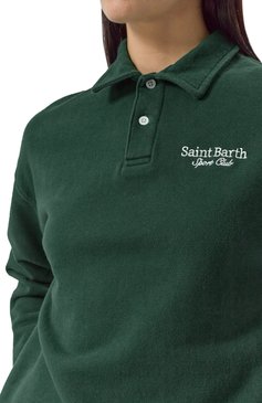 Женское хлопковое поло MC2 SAINT BARTH зеленого цвета, арт. BERENICE/00942G | Фото 5 (Длина (для топов): Стандартные; Материал сплава: Проставлено; Материал внешний: Хлопок; Драгоценные камни: Проставлено; Рукава: Длинные; Стили: Кэжуэл)