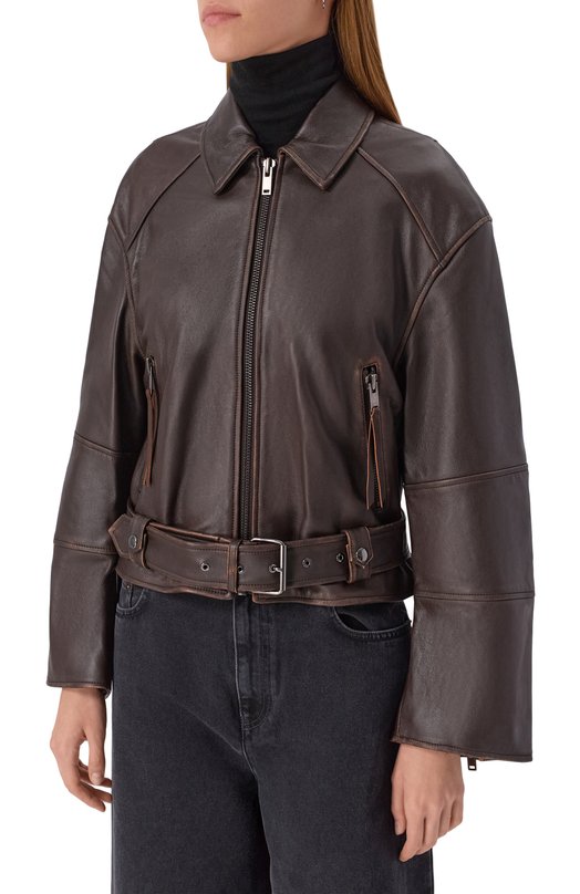 Кожаная куртка Weekend Max Mara EGIZI0 Коричневый  EGIZI0 Фото 3