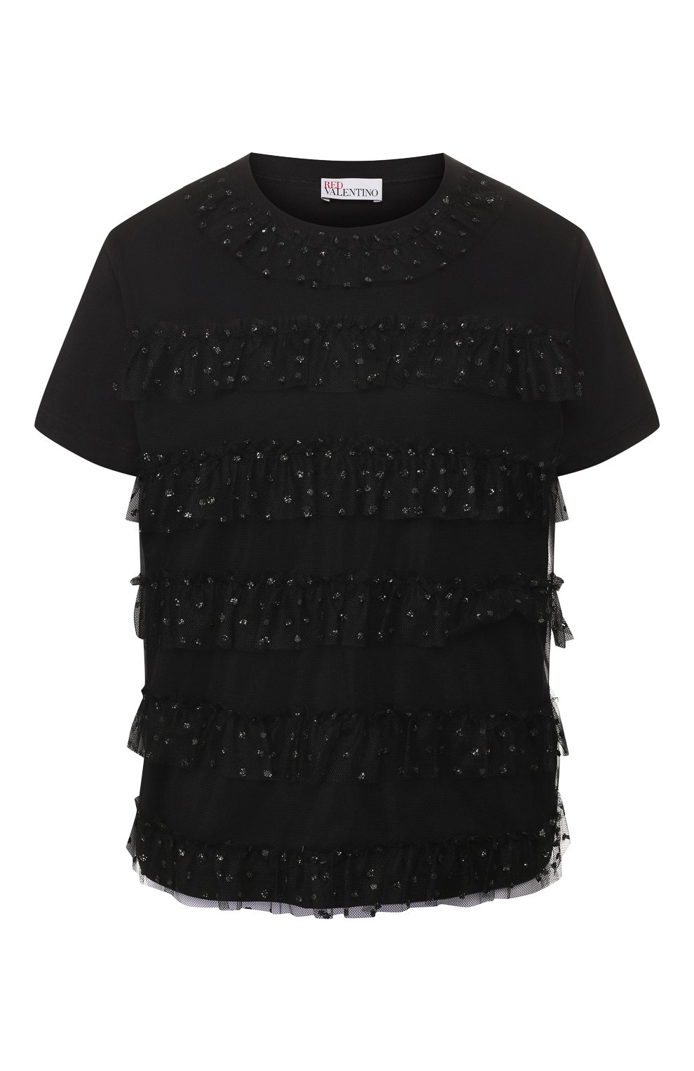 Хлопковая футболка REDVALENTINO черного цвета по цене 26200 руб., арт. TR3MG05F/4VA, фото 1 Хлопковая футболка REDVALENTINO, арт. TR3MG05F/4VA, фото 1