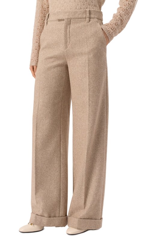 Шерстяные брюки Brunello Cucinelli MQ474P8492 Бежевый  MQ474P8492 Фото 3