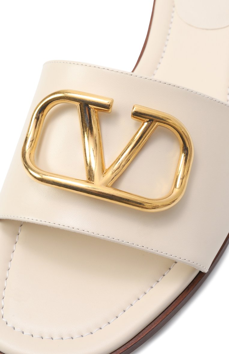 Женские кожаные шлепанцы vlogo signature VALENTINO кремового цвета, арт. 6W2S0BD5/DSH | Фото 7 (Материал внутренний: Натуральная кожа; Подошва: Плоская; Каблук высота: Низкий; Материал внешний: Натуральная кожа)