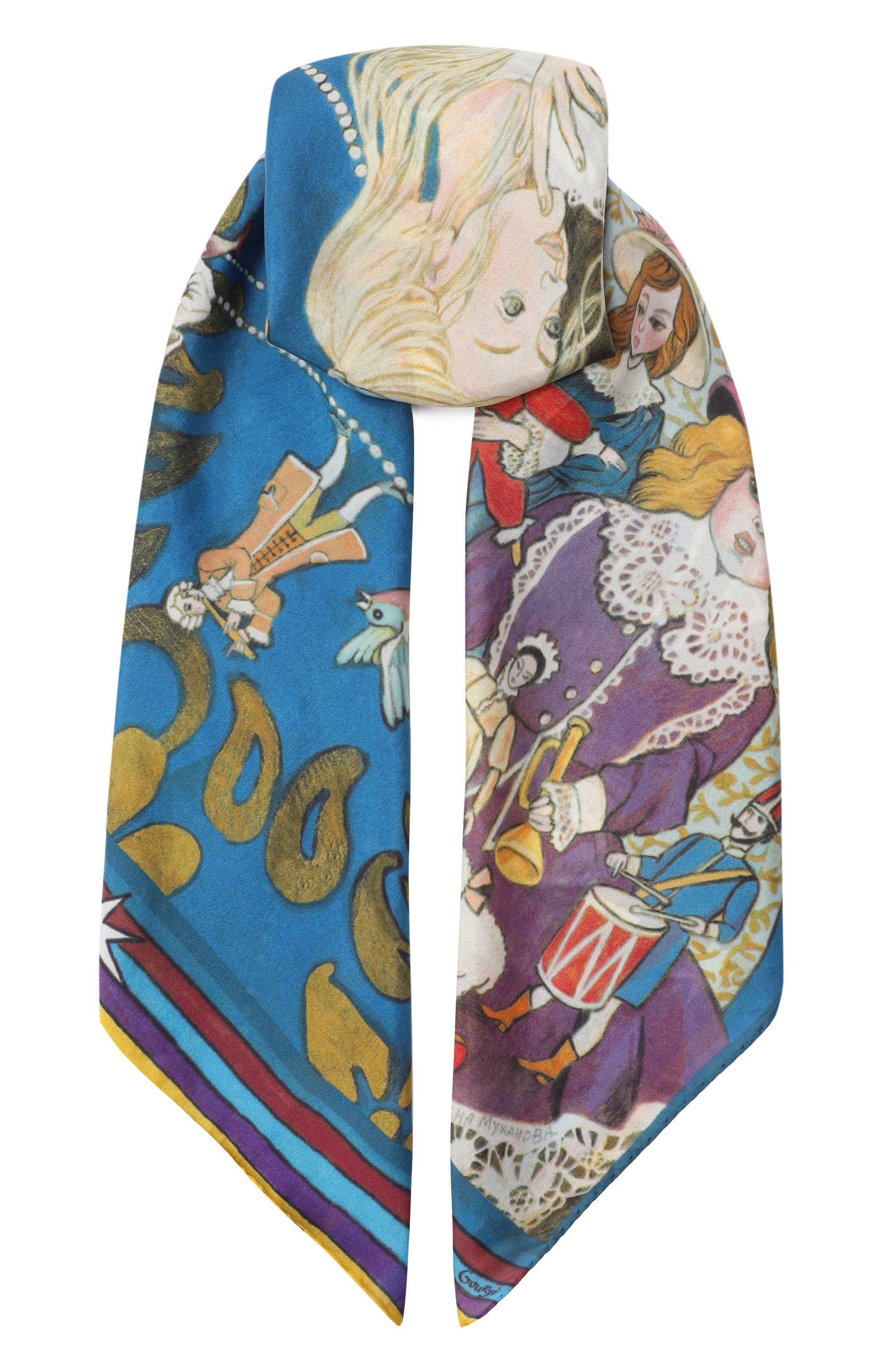 Шелковый платок щелкунчик GOURJI голубого цвета по цене 16000 руб., арт. 91164637/41172, фото 1 Шелковый платок щелкунчик GOURJI, арт. 91164637/41172, фото 1