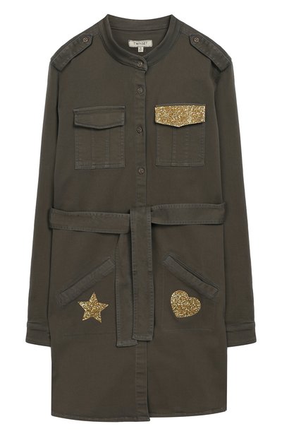 Хлопковое платье-рубашка с поясом и воротником-стойкой TWINSET, арт. GA827R/12A-16A, фото 1