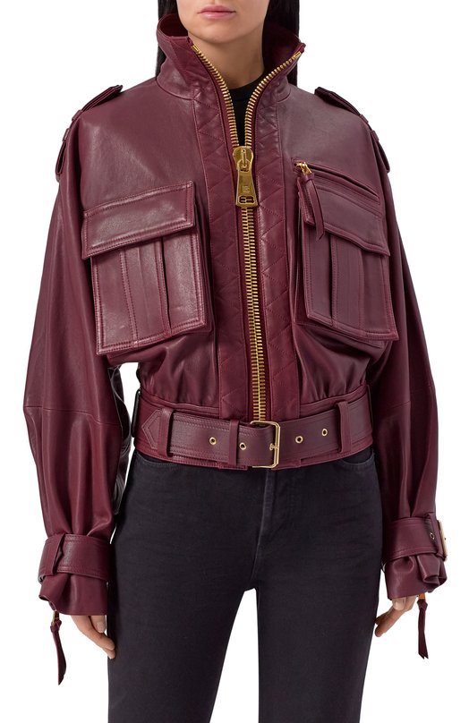 Кожаная куртка Balmain FF0TF510/LE05 Бордовый  FF0TF510/LE05 Фото 3