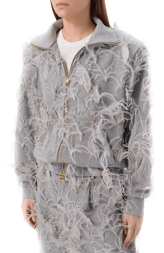 Хлопковая толстовка с отделкой перьями ROWEN ROSE RR_J442_V2 Серый  RR_J442_V2 Фото 3